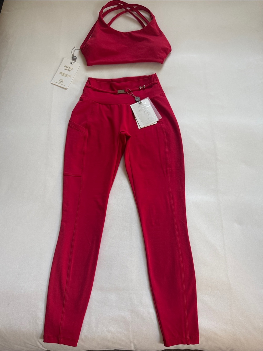 Bombshell High-Waist Red Womens Active Leggings with Matching Strappy Sports Bra